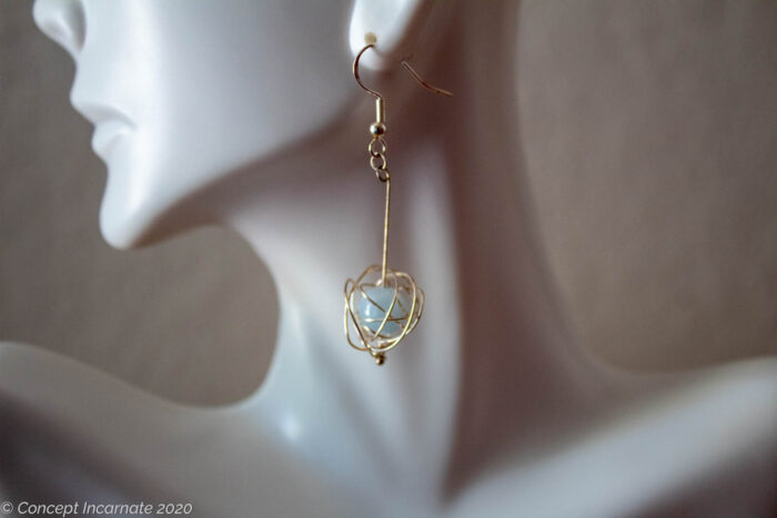 caged aquamarine earing