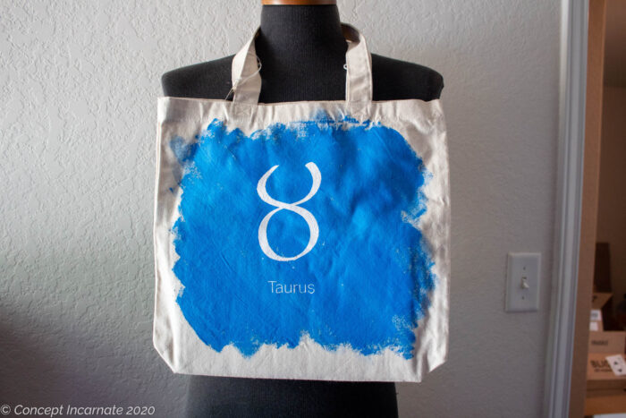 silk screen tote bag, taurus sign